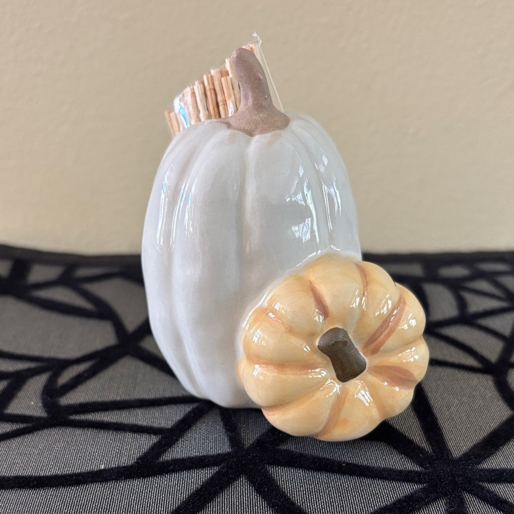 Mud Pie White and Cream Ceramic Pumpkin Toothpick Holder
